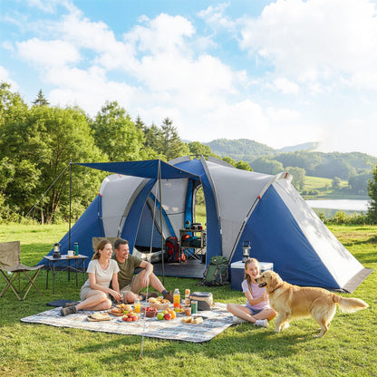 Outsunny Family Camping Tent 3000mm Waterproof Windproof Tunnel Tent 8-12 Person, Navy Blue & Light Grey