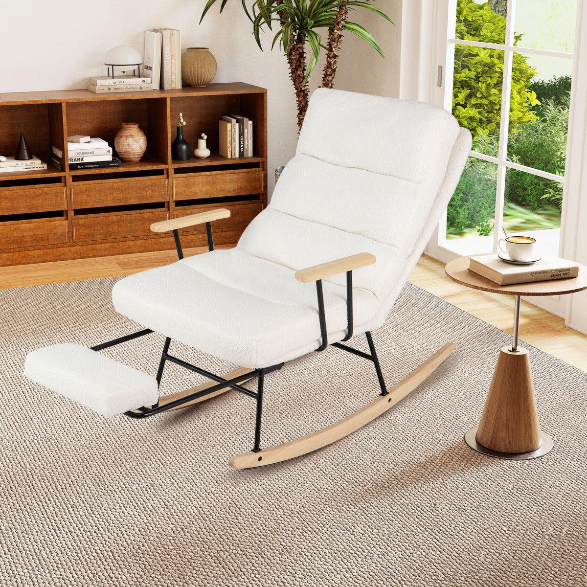 Nursery Rocking Chair Teddy Velvet Upholstered Rocking Chair-White
