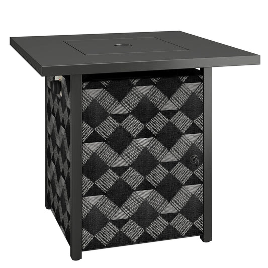 Outsunny Square Propane Gas Fire Pit Table,12 KW Firepit Outdoor Patio Heater with Glass Wind Guard, Lava Rocks, Gas Tank Holder