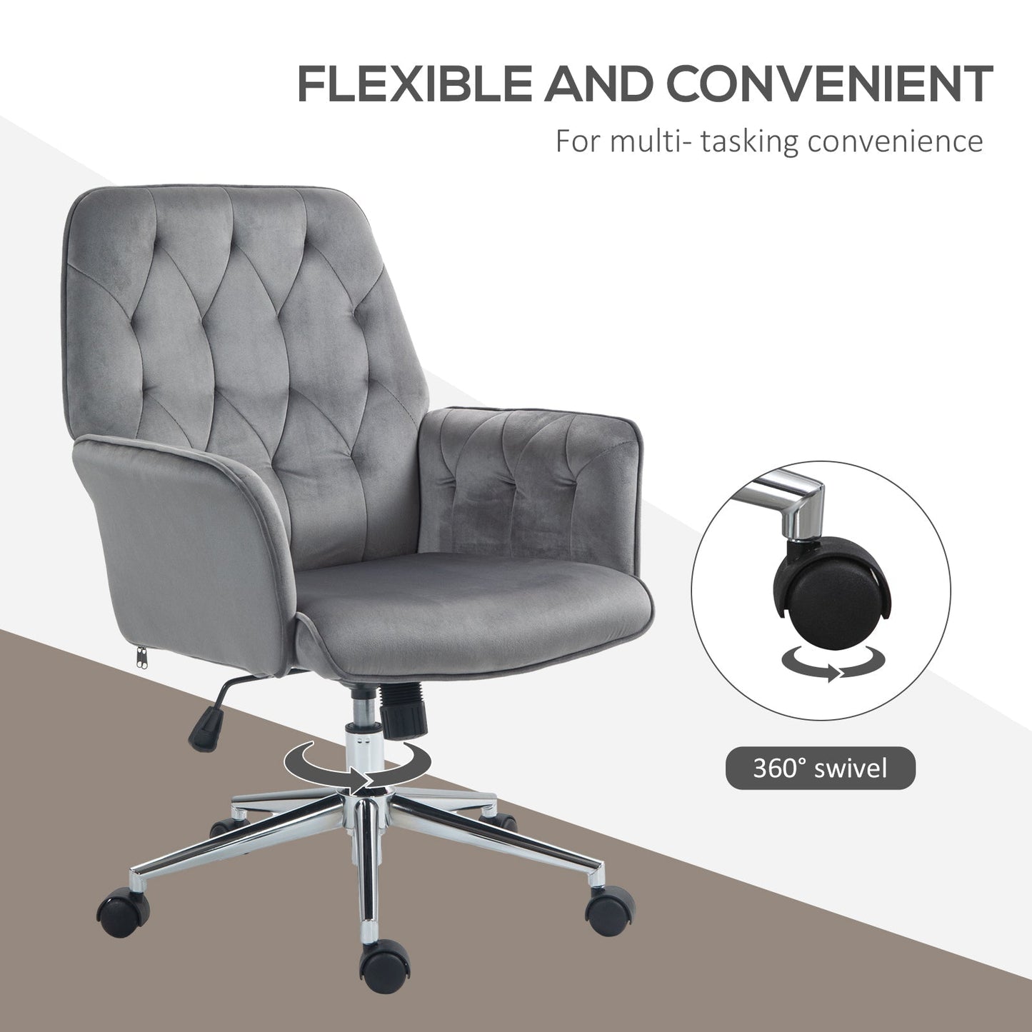 Vinsetto Linen Computer Chair with Armrest, Modern Swivel Chair with Adjustable Height, Dark Grey