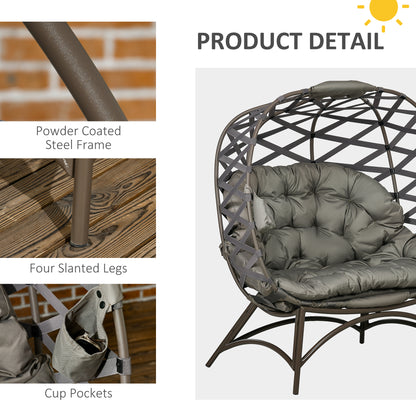 Fotel ogrodowy Outsunny 2-osobowy Egg Chair Outdoor, składany, pleciony, z poduszką i kieszeniami na kubki – piaskowo-brązowy