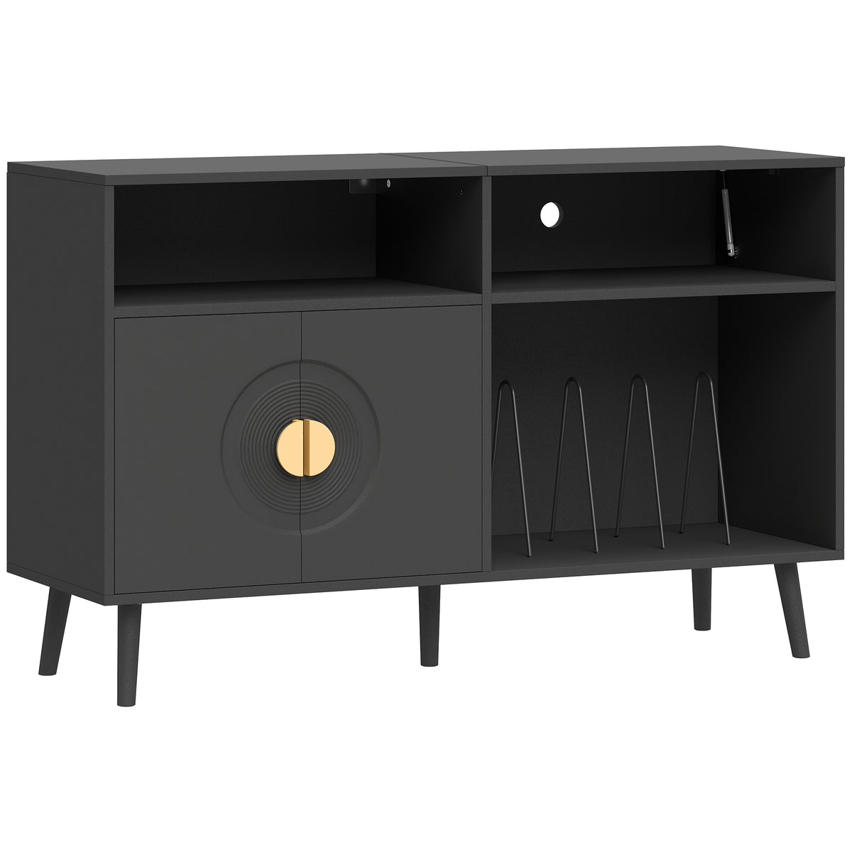 HOMCOM Record Player Stand, Vinyl Record Holder with Storage Holds Up to 300 Albums with Flip-Top Compartment, Black