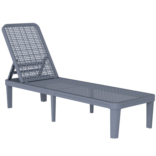Outsunny Plastic Sun Lounger, 4-Position Adjustable Reclining Garden Lounger Sunbed for Patio, Beach, Terrace, Dark Grey
