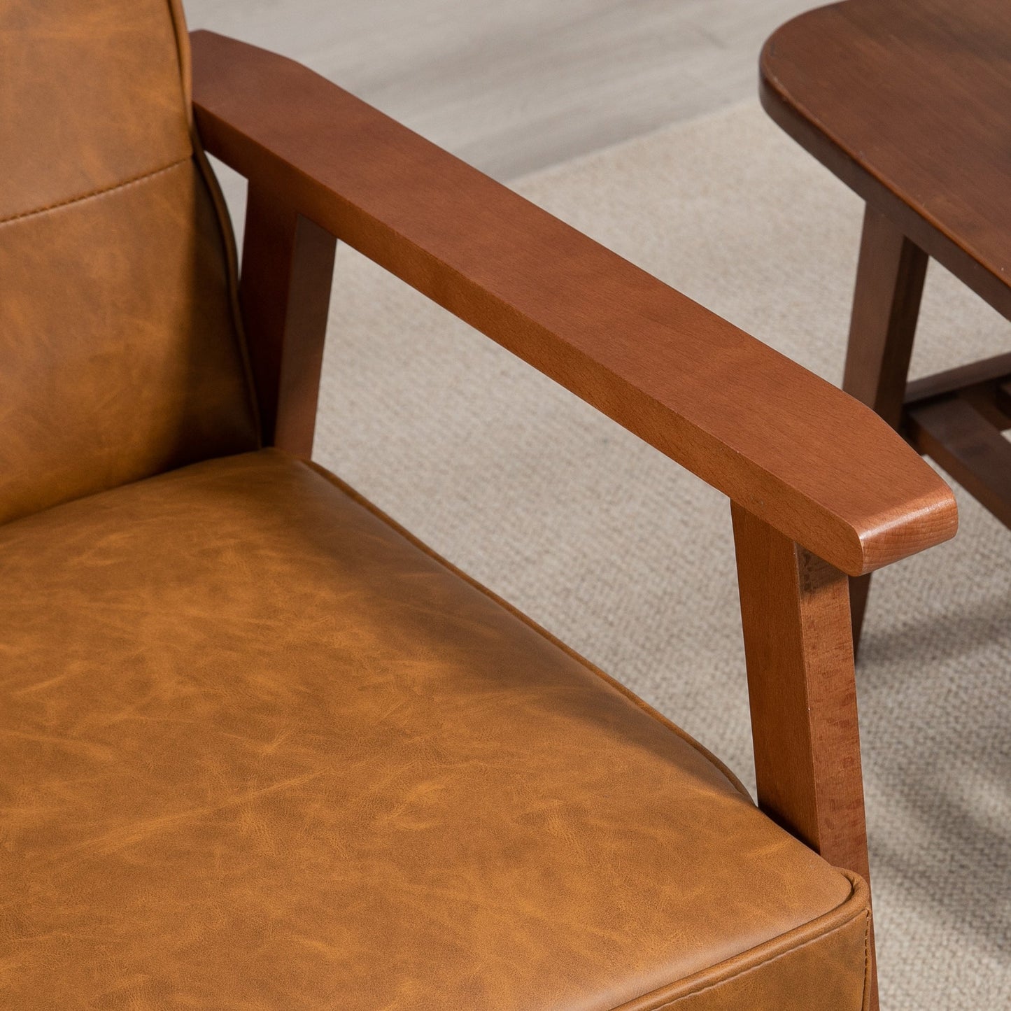 Vintage Retro-Style Accent Chair, with Faux Leather Seat - Brown