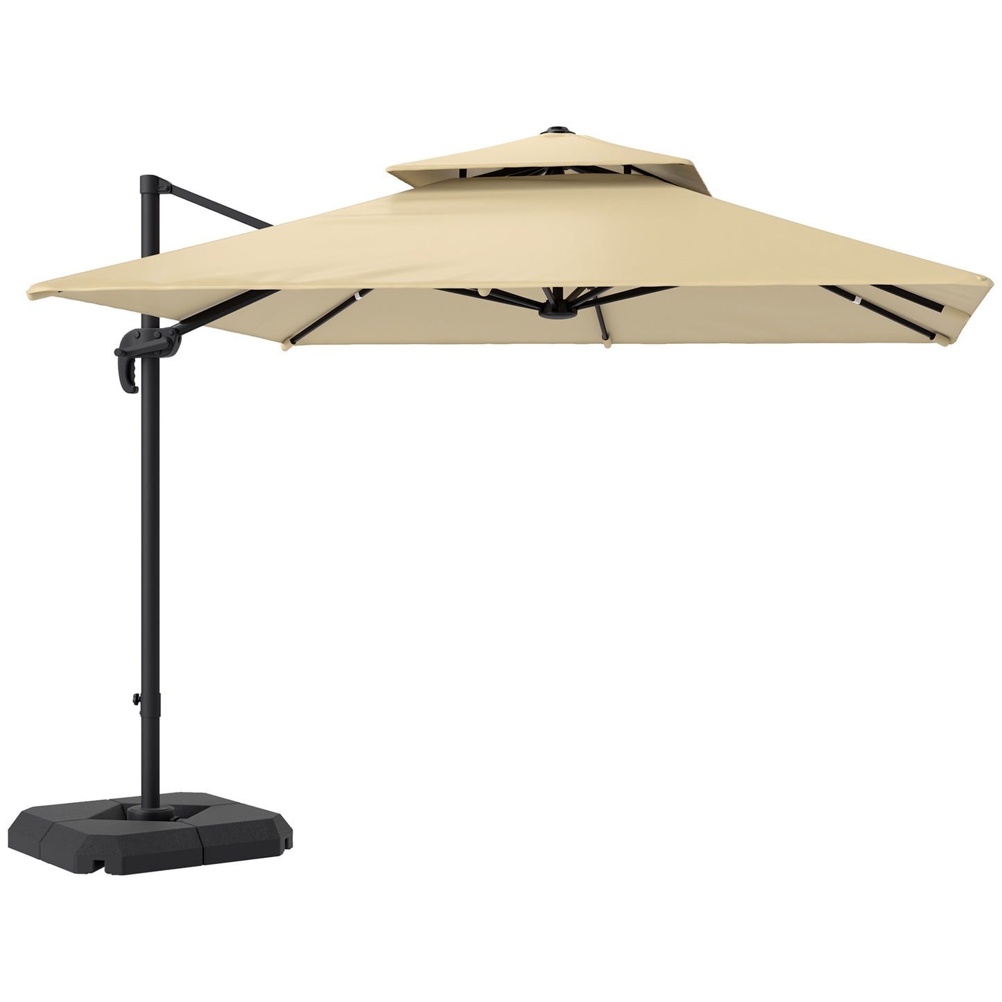 Outsunny 2.7 x 2.7(m) Cantilever Parasol with Aluminium Frame, Crank and Tilt, 360√Ç¬∞ Rotation, Double Top Garden Umbrella with Base and Cover, Khaki