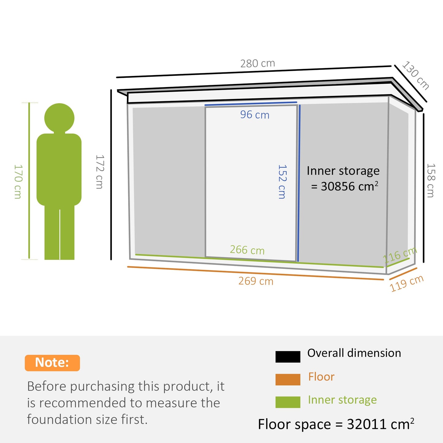 Outsunny 9 x 4 ft Metal Garden Storage Shed Patio Corrugated Steel Roofed Tool Box with Base, Kit Ventilation and Doors, Dark Grey