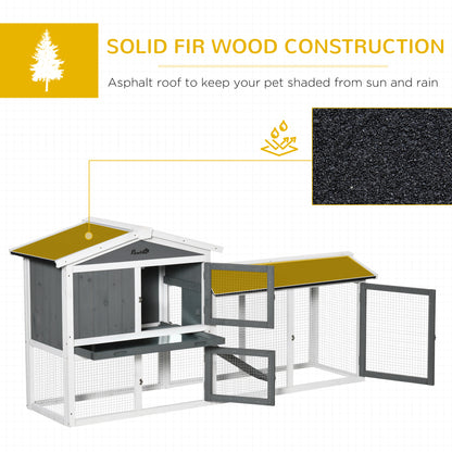 PawHut Rabbit Hutch Outdoor, 2-poziomowa klatka dla świnki morskiej, drewniany domek dla małych zwierząt z wybiegiem dla królików, wysuwana taca, rampa, 175,8 x 52 x 85,5 cm, biały