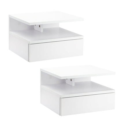 HOMCOM Set of Two Floating Bedside Tables - White