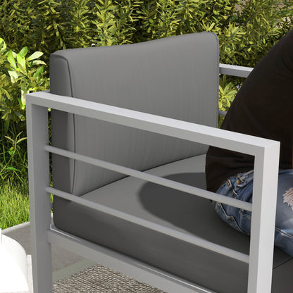 Sofa ogrodowa Outsunny, sofa ogrodowa pojedyncza na każdą pogodę ze zdejmowanymi poduszkami, metalowa rama mebli ogrodowych na balkon, antracyt