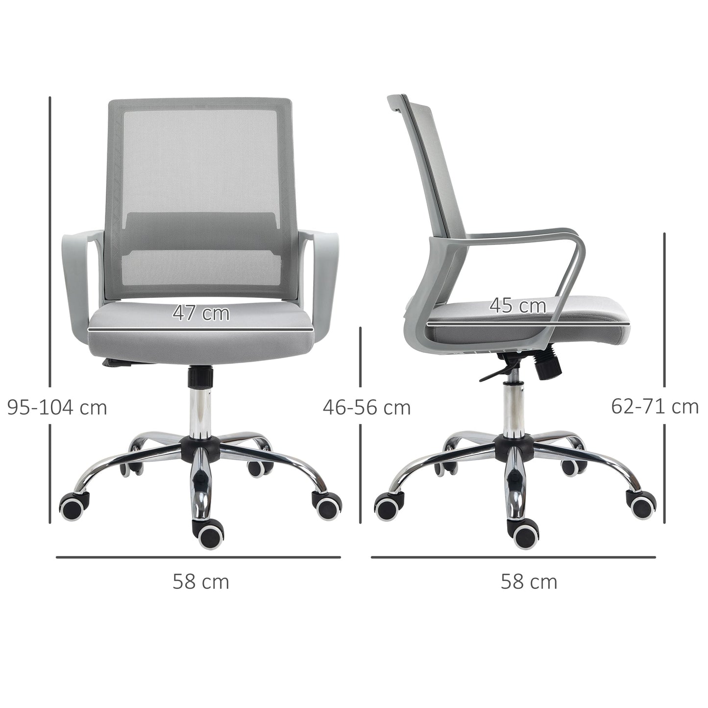 Vinsetto Ergonomic Desk Chair Mesh Office Chair with Adjustable Height Armrest and 360 Swivel Castor Wheels Grey