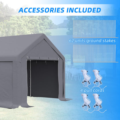 Outsunny 4 x 8 m Patio Garden Party Canopy, Outdoor BBQ, Wedding, Camping Gazebo Tent, Car Canopy Shelter w/ Side Panels & Zipper Door, Dark Grey