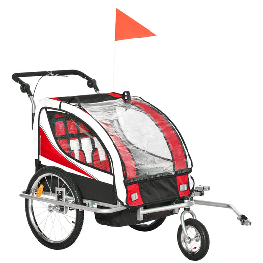 HOMCOM Child Bike Trailer Baby Bicycle Trailer 360¡ Rotatable for 2 Kids with Steel Frame LED Hitch Coupler Red