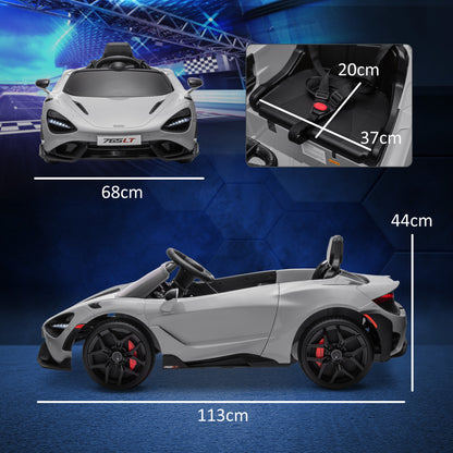سيارة كهربائية للأطفال مرخصة من AIYAPLAY McLaren 765LT بقوة 12 فولت مع أبواب على شكل فراشة وعجلات نقل تعمل بالتحكم عن بعد باللون الرمادي