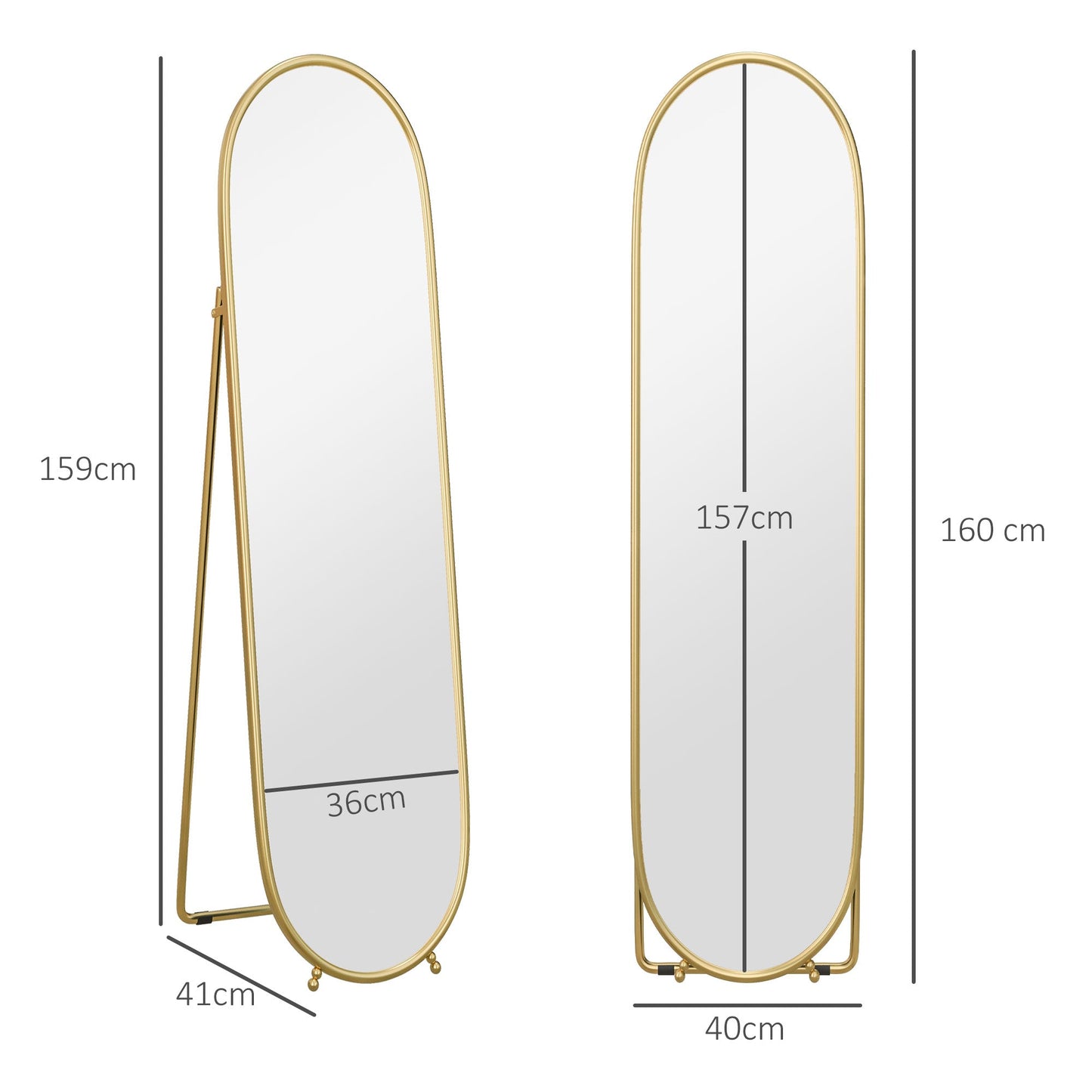 HOMCOM Three-Way Curved Full Length Mirror - Gold Tone