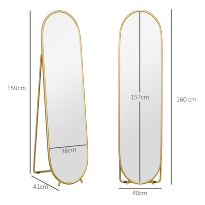 HOMCOM Three-Way Curved Full Length Mirror - Gold Tone