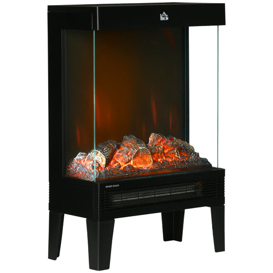 HOMCOM 180¡ Charming Electric Fireplace Heater, Quiet Freestanding Stove with LED Flame Effect, Level-less Temperature Control, Overheating Protection, 1000W/2000W, Black