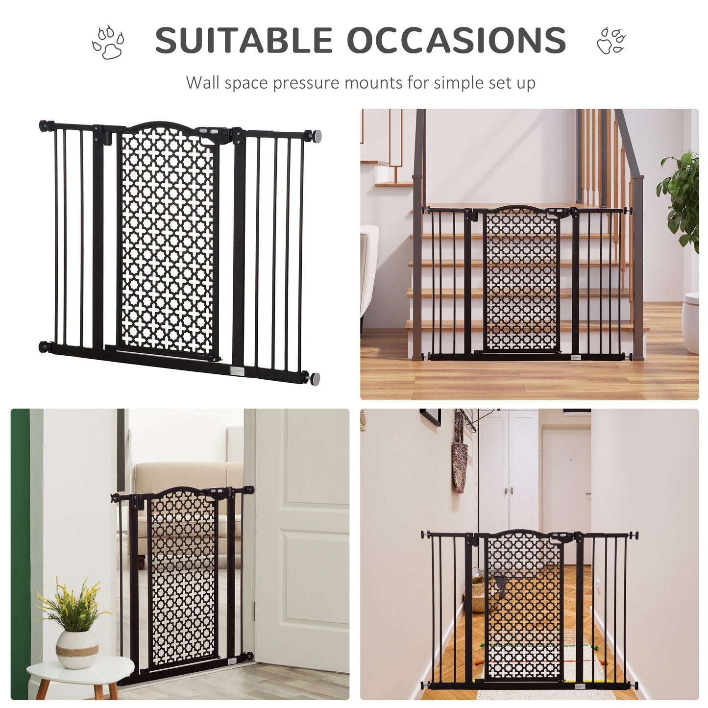 PawHut 74-105cm Pet Safety Gate Stair Barrier, with Auto Close, Double Locking - Black