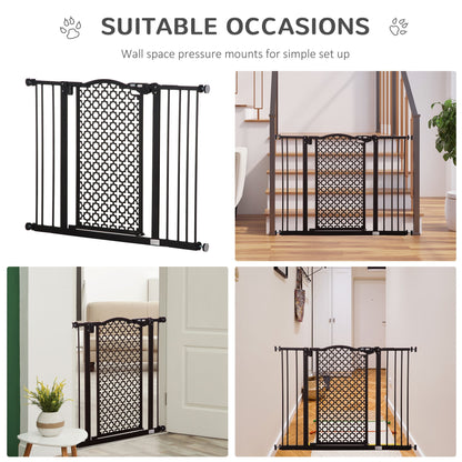 PawHut 74-105 cm Pet Baby Safety Gate Barrier Stair Pressure Fit with Auto Close and Double Locking for Doorways, Hallways, Black