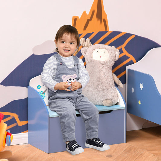 HOMCOM Kids Drewniana skrzynia na zabawki dla dzieci Skrzynia do przechowywania Ławka Organizer Zawias bezpieczeństwa Meble do sypialni i pokoju zabaw Niebieski