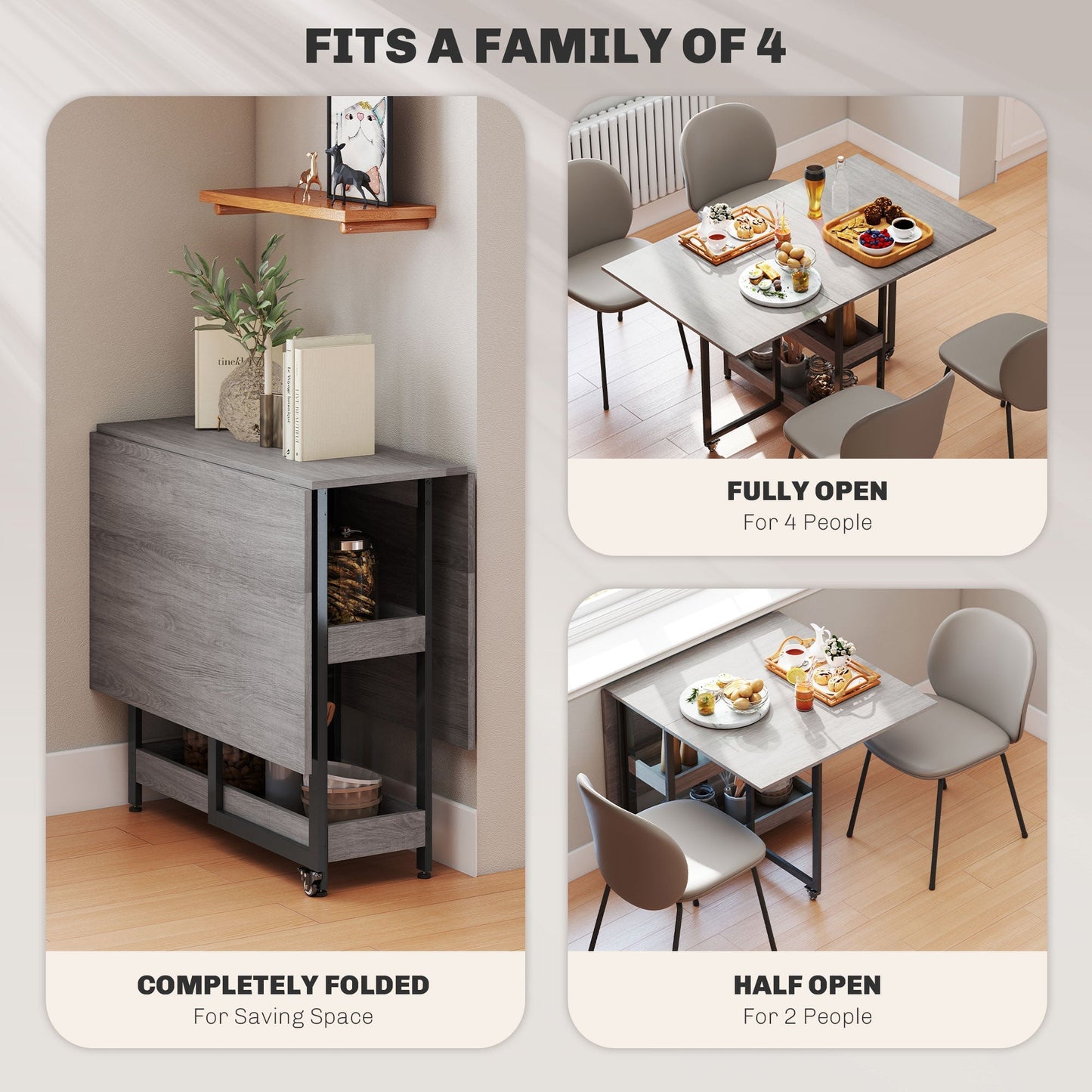 HOMCOM Four-Person Drop Leaf Table - Grey Wood-Effect