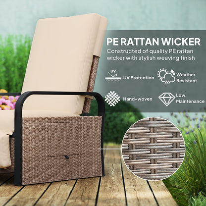 Outsunny 140√Ç¬∞ Fotel rattanowy rozkładany - brązowy/khaki