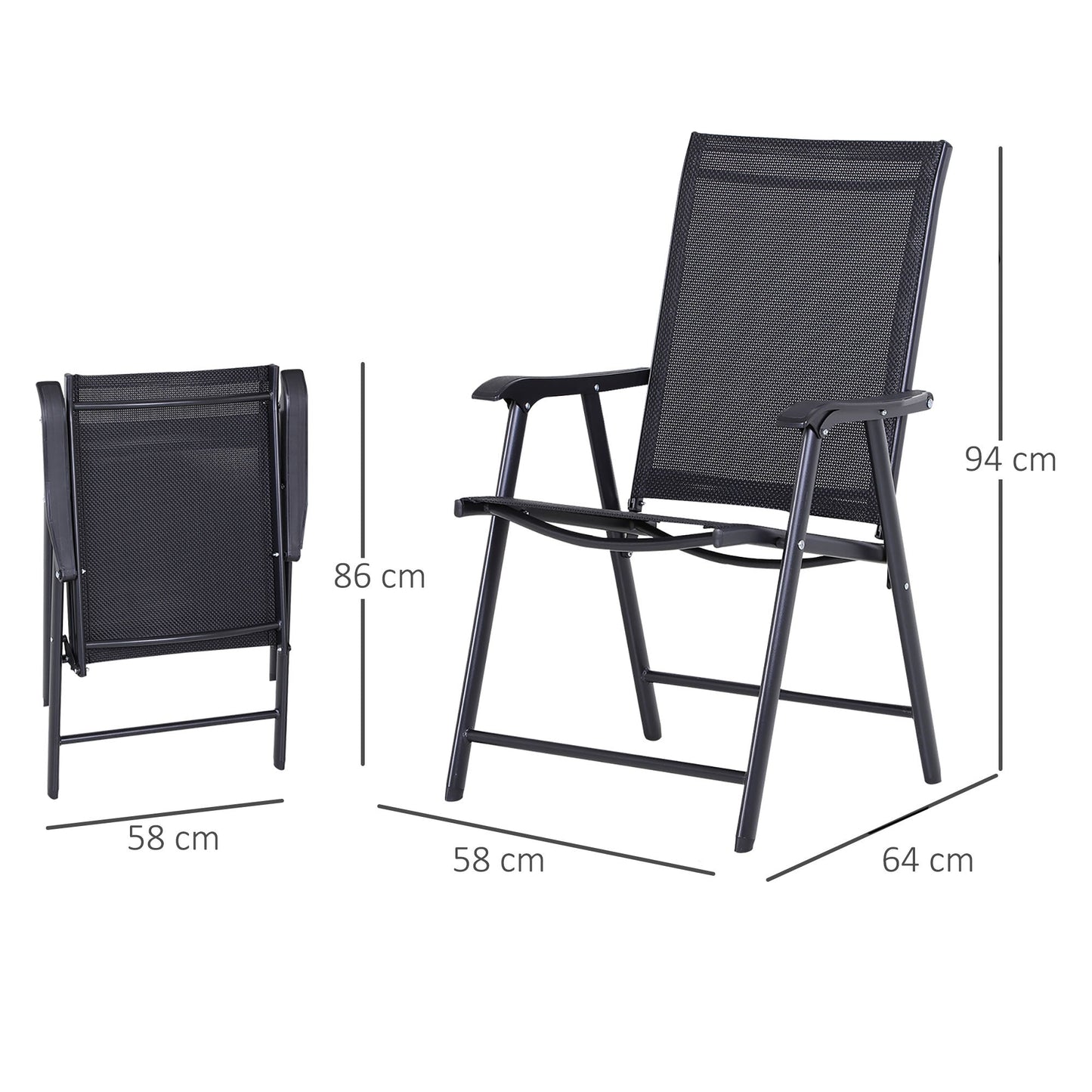 Outsunny Steel Frame Set of 2 Foldable Outdoor Garden Chairs Black