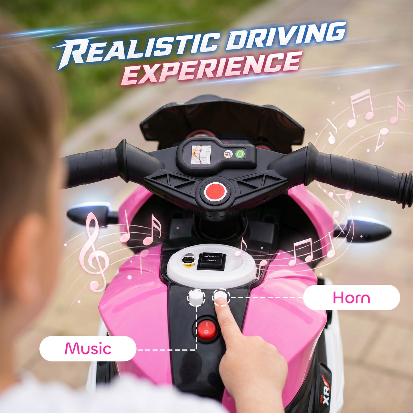 HOMCOM Kids Electric Motorcycle, 6V Ride on Motorcycle with 3 Wheels, LED Headlight, Music, Horn for Boys Girls 3-5 Y, Pink