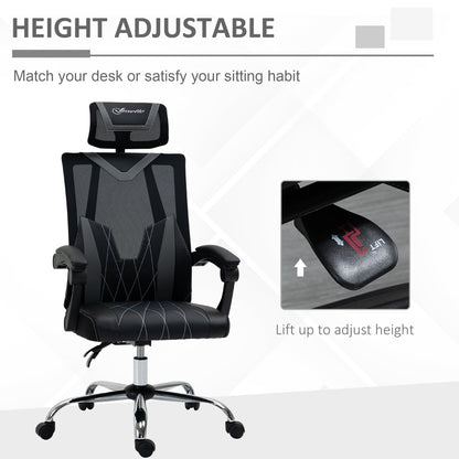 Vinsetto Office Chair Ergonomic Desk Chair with Rotate Headrest, Lumbar Support & Adjustable Height, 360¡ Swivel Computer Chair