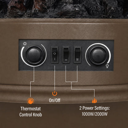 HOMCOM Electric Fireplace Stove, 1000/2000W 3-Sided Freestanding Fireplace Heater with 3D Flame Log, Thermostat, Brown