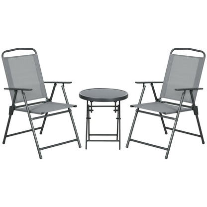 Outsunny Three-Piece Garden Seat Set, with Glass-Top Table - Light Grey