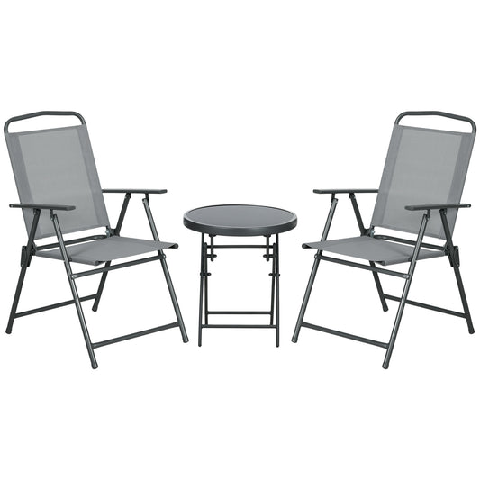 Outsunny Three-Piece Garden Seat Set, with Glass-Top Table - Light Grey