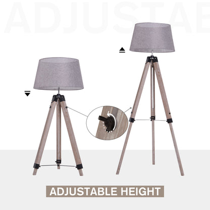 Wooden Adjustable Tripod Free Standing Floor Lamp  Bedside Light E27 Bulb Compatible