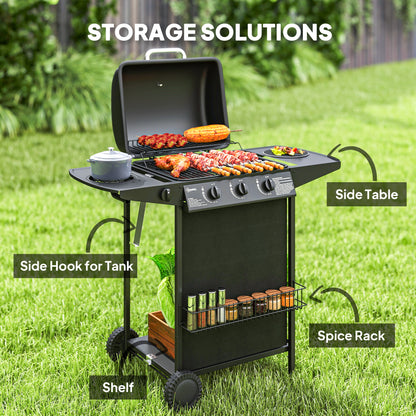 Outsunny Four Burner Gas Grill BBQ - Black