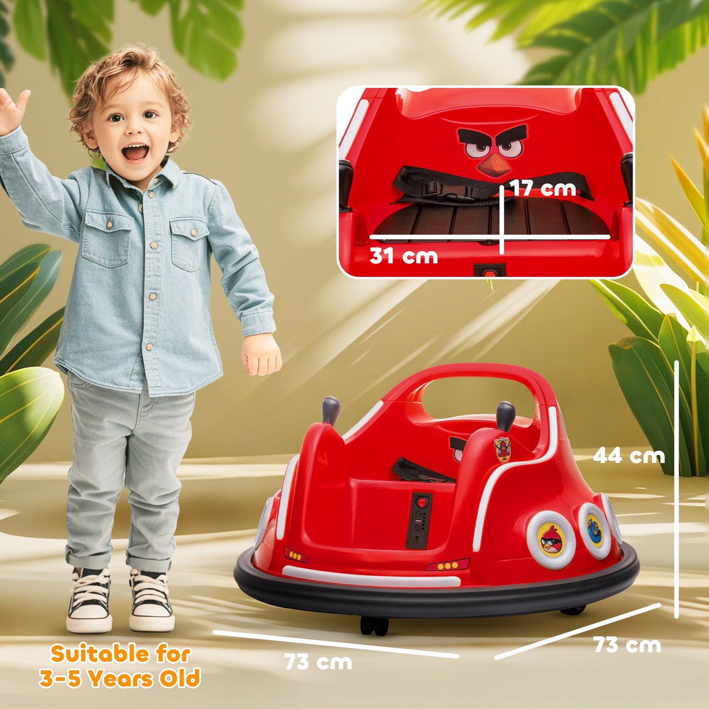 AIYAPLAY Angry Bird Licencjonowany Waltzer Car, 12 V Dziecięcy zderzak samochodowy z joystickami, pilotem, muzycznymi światłami LED - czerwony