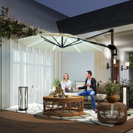 Outsunny 3(m) Cantilever Garden Parasol with Solar Powered Lights in Cream, image 2