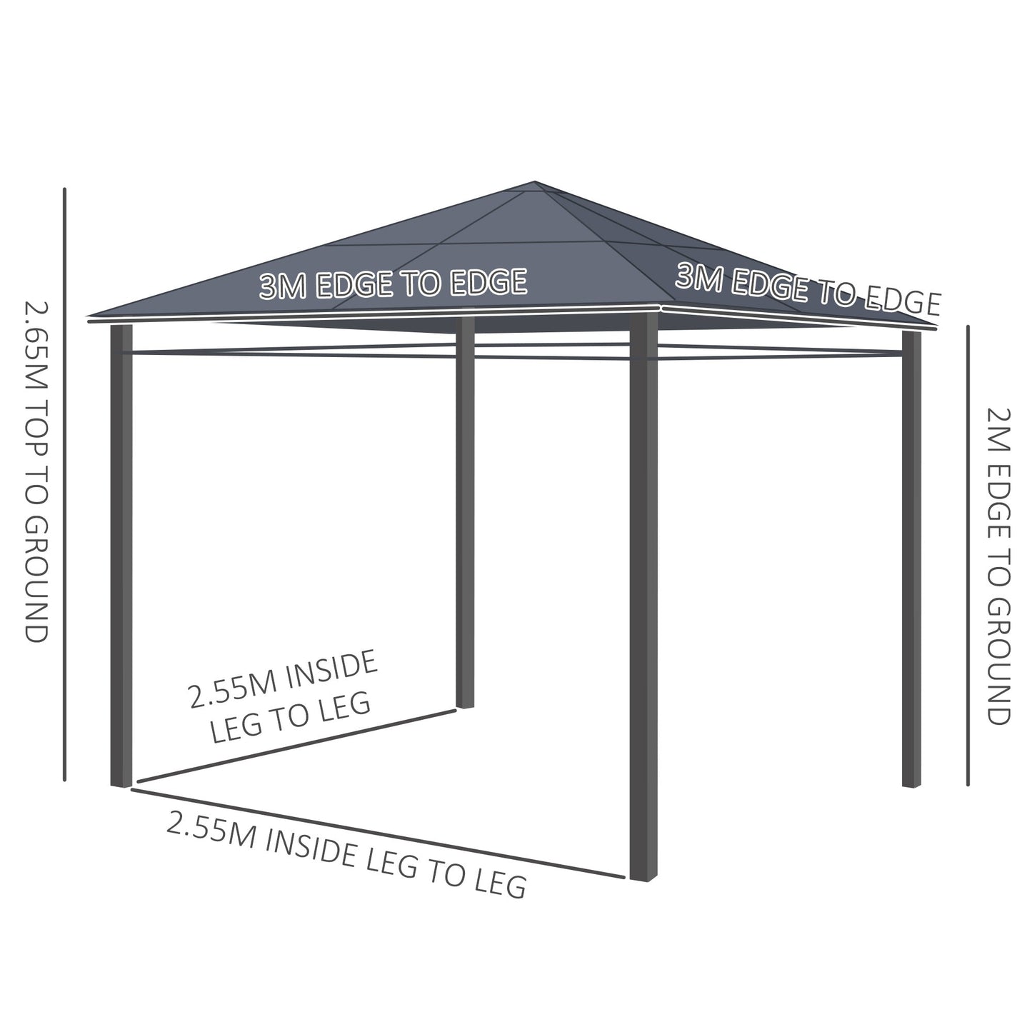 Outsunny 3 x 3(m) Hardtop Gazebo Canopy with Polycarbonate Roof, Permanent Pavilion Garden Gazebo with Curtains for Patio, Deck, Grey