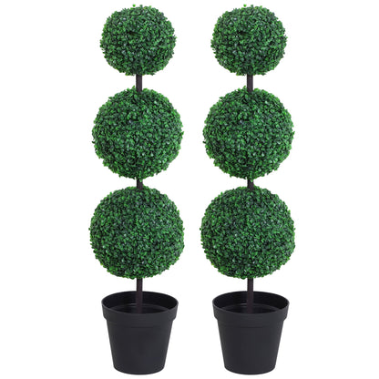 Outsunny Set of 2 Artificial Boxwood Ball Topiary Trees Potted Decorative Plant Outdoor and Indoor DŽcor (112cm)