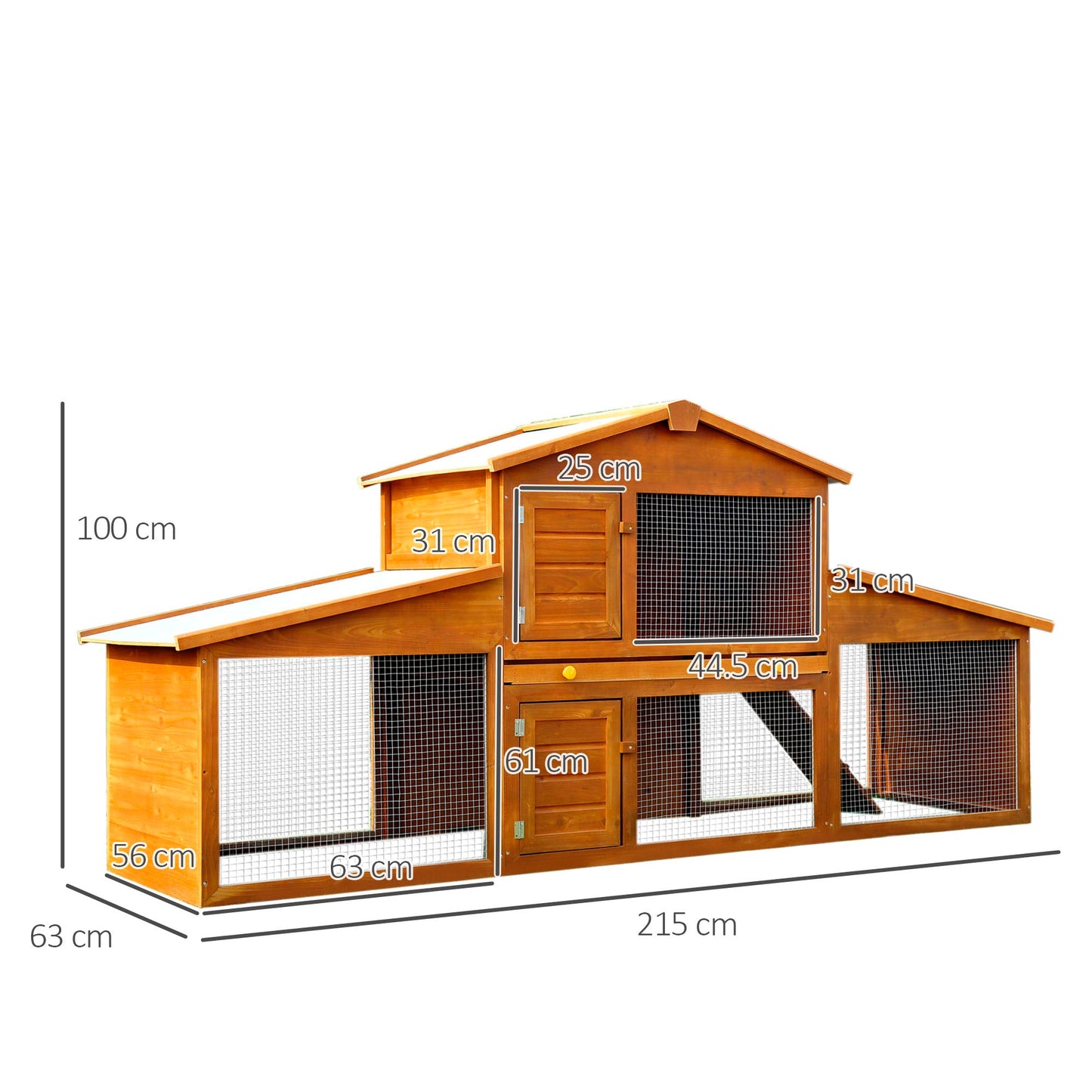 PawHut Small Animal Deluxe XXL Fir Wood 2-Tier Guinea Pigs Hutches Natural Wood Tone