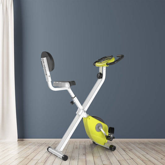 HOMCOM Folding Exercise Bike, Fitness Bicycle Indoor Trainer, 8-Level Magnetic Resistance Adjustable, with LCD Monitor, Pulse Sensor, Yellow