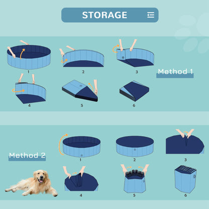 PawHut Foldable Dog Paddling Pool Pet Cat Swimming Pool Indoor/Outdoor Collapsible Summer Bathing Tub Shower Tub Puppy Washer (â120 √É‚Äî 30H cm, Blue)