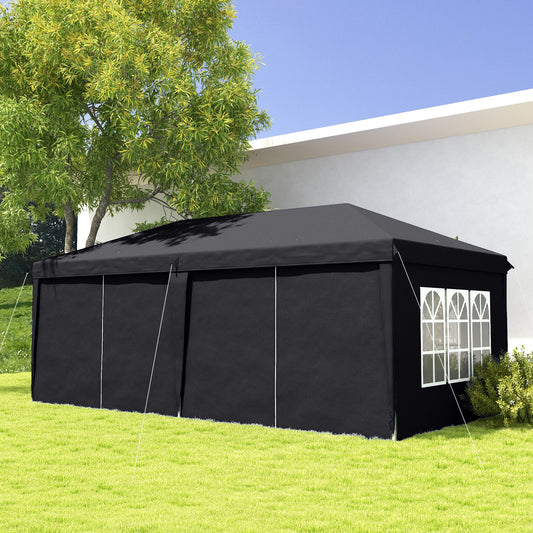Outsunny Outsunny 3 x 6 m Garden Pop Up Gazebo, Wedding Party Tent Marquee, Water Resistant Awning Canopy with Sidewalls, Windows, Carry Bag, Grey