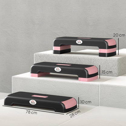 HOMCOM Aerobic Step with 3-Level Adjustable Heights for Home, Office Exercise, Black and Pink