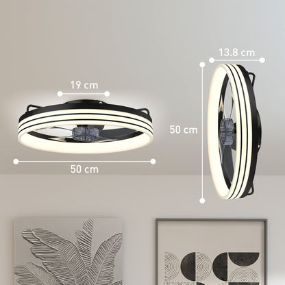 HOMCOM Ceiling Fans with Lights and Remote & App Control, 50cm LED Ceiling Fan Light with 3 Colour Temperatures, 6 Speed, Black