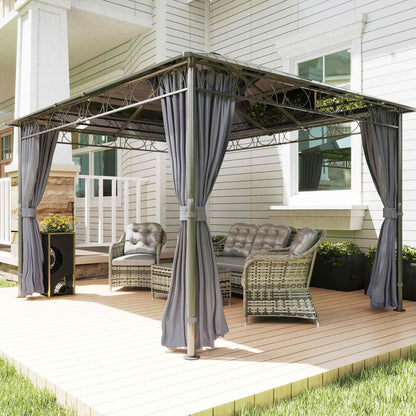 Outsunny 3 x 3,6 m Hardtop Gazebo Canopy z dachem z poliwęglanu, stały pawilon ogrodowy z zasłonami na patio, pokład, szary
