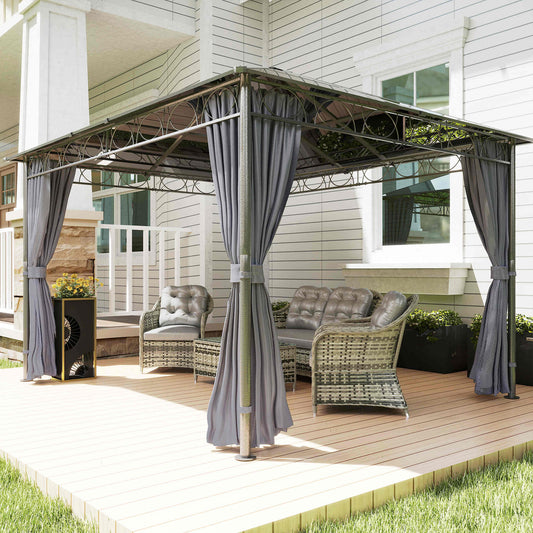 Outsunny 3 x 3,6 m Hardtop Gazebo Canopy z dachem z poliwęglanu, stały pawilon ogrodowy z zasłonami na patio, pokład, szary