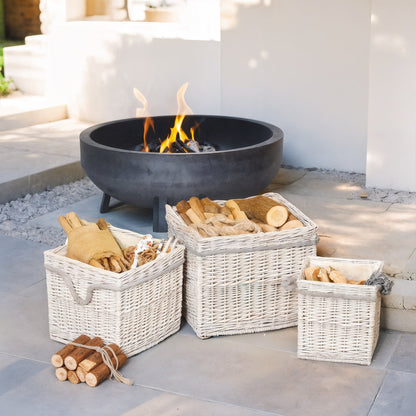 Outsunny Set of 3 Log Baskets for Wood Burner Indoor, Round Storage Basket with Lining and Rope Handles for Fireside Storage, Blankets, Beige