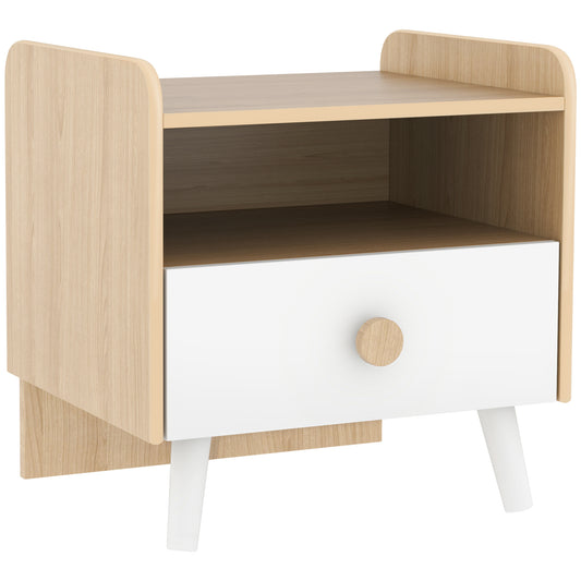 AIYAPLAY Kids Bedside Table with Drawer and Open Storage Shelf, Wooden Nightstand for Bedroom, Bedside Cabinet, White
