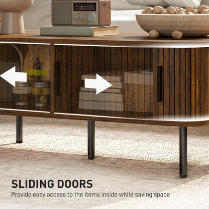 HOMCOM Coffee Table with Storage, Living Room Table with Slatted Tambour Sliding Doors and Foot Pads, Rectangular Coffee Table with Elevated Base for Living Room, Rustic Brown