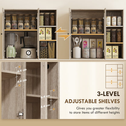 HOMCOM Multi-Storage Kitchen Cabinet, with Glass Doors - Grey Wood-Effect