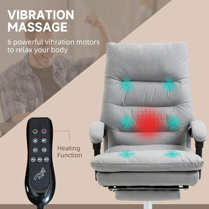 Vinsetto Office Chair, Ergonomic Desk Chair with 6-Point Vibration Massage and Back Heating, Microfibre Computer Gaming Chair with 135¡ Reclining Back and Footrest, Grey